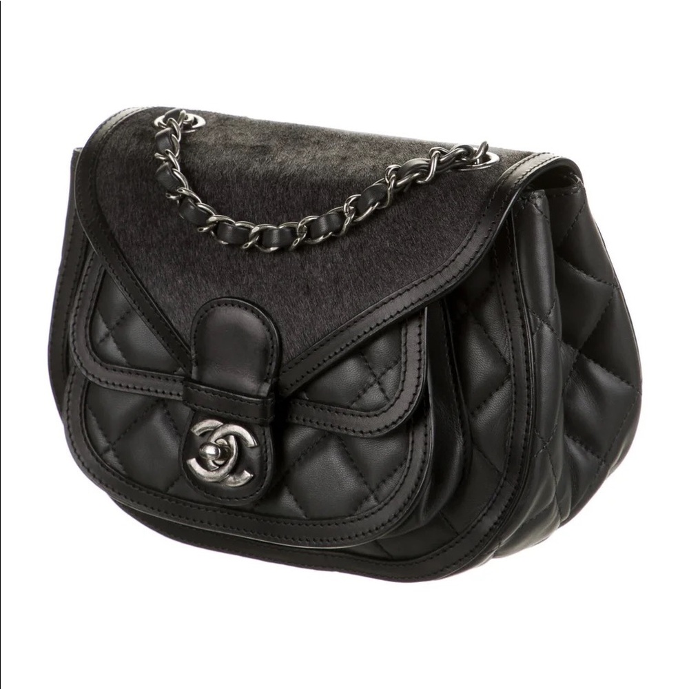 Chanel lambskin small shoulder bag, with exotic fur